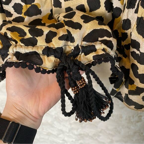 Vintage Havana Off The Shoulder Blouse Small Flowy Leopard Print Bell Sleeve - Picture 8 of 14